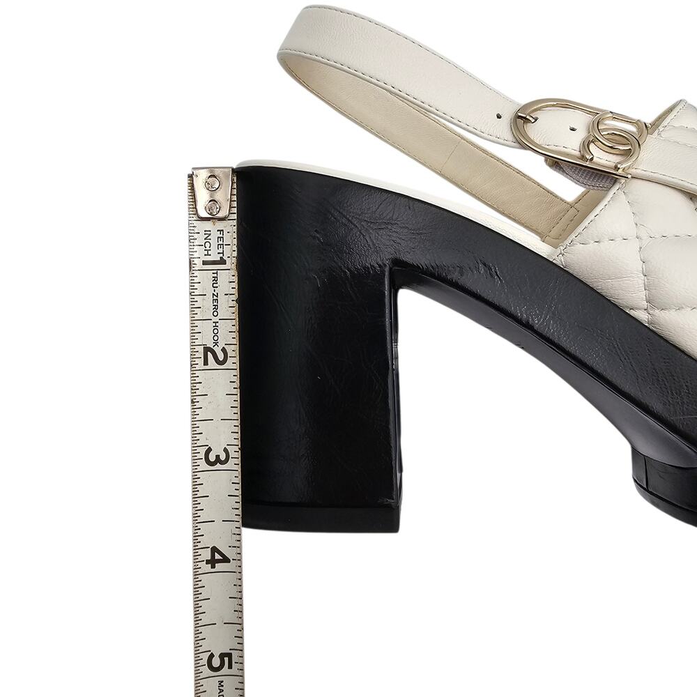 Chanel CC White Quilted Leather Heel Platform Slingback Sandal Size 38.5 7.5 8 - Picture 14 of 15